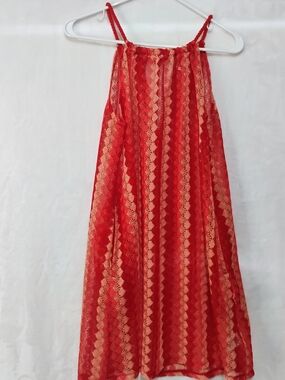 C&C California Halter Neck Swim Cover Up Womens Small Red Tones Geometric S